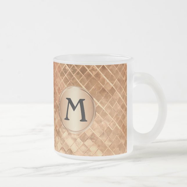 Tasse Givré Élégant Rose Motif en carreaux or avec Monogramme (Droit)
