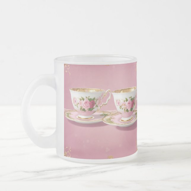 Tasse Givré Elégante Coupe de Thé en céramique rose clair (Gauche)