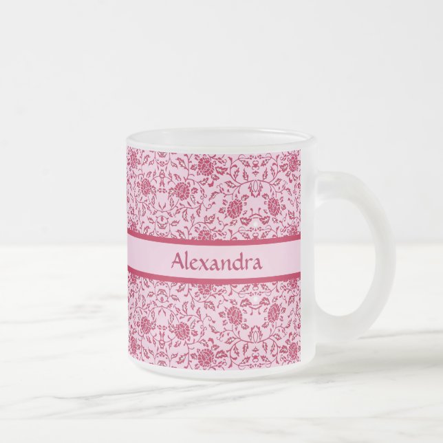 Tasse Givré Elégante Fleur rose et rouge Damas (Droit)