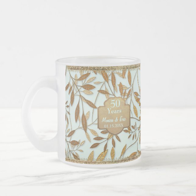 Tasse Givré Feuilles d'or 50e anniversaire Mariage (Gauche)