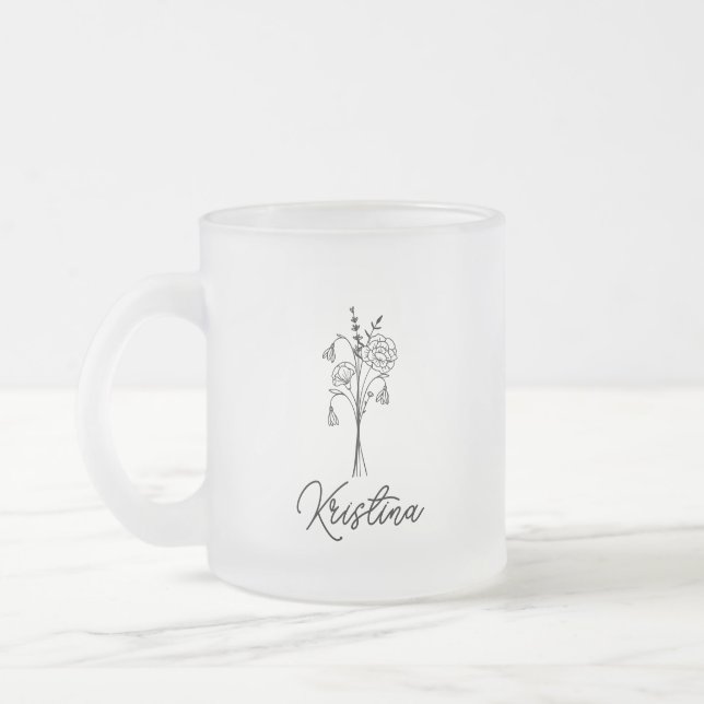Tasse Givré Fleur de naissance de janvier & Nom en écriture él (Gauche)