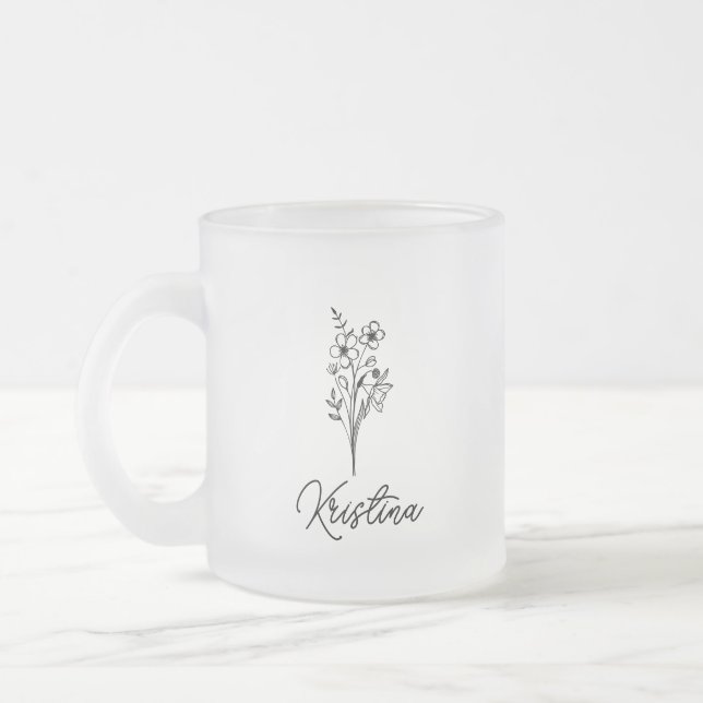 Tasse Givré Fleur de naissance de mars & Nom en écriture éléga (Gauche)