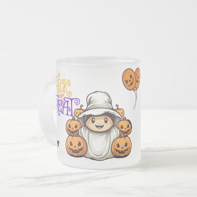 Tasse Givré Ghost mignon avec Bac Citrouille ou traiter Hallow (Devant gauche)