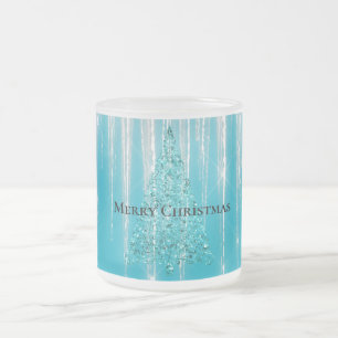 Tasse Givré Glaçons Bleu Aqua Brille Arbre de Noël