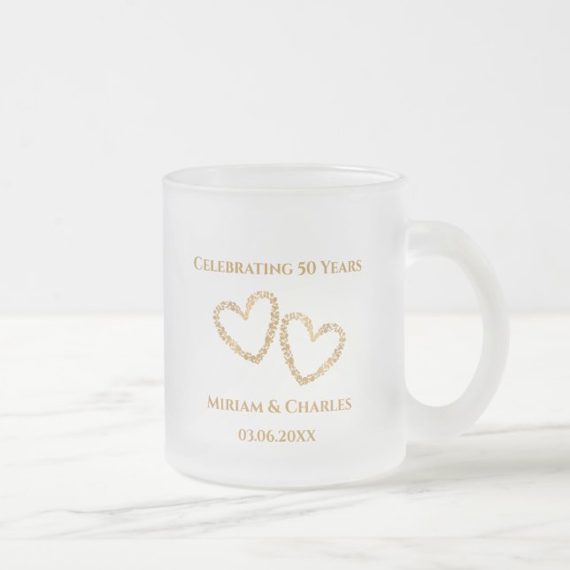 Tasse Givré Golden 50th Mariage Anniversaire Coeur personnalis (Droit)