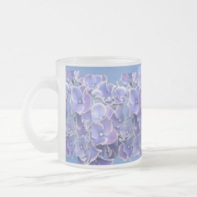 Tasse Givré Hydrangée bleue avec verre de thé Motif à la front (Gauche)