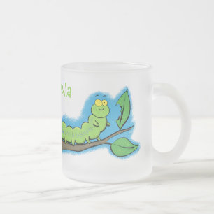 Tasse Givré Illustration de cartoon de chenille verte mignonne