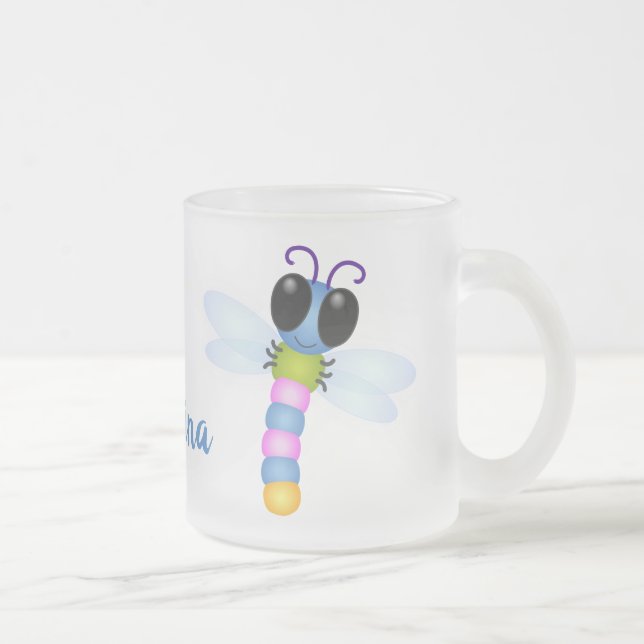 Tasse Givré Illustration d'une libellule bleu et rose (Droit)
