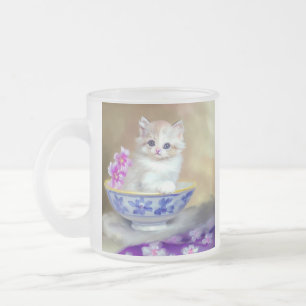 Tasse Givré Illustration vintage de chaton blanc