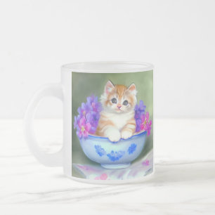 Tasse Givré Illustration vintage de chaton orange et blanc