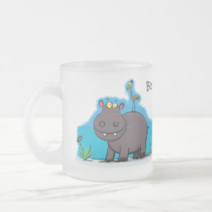 Tasse Givré Ippopotame drôle mignon avec dessin animé d'oiseau
