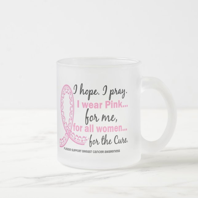Tasse Givré Je porte le rose pour MOI ruban rose en filigrane (Droit)