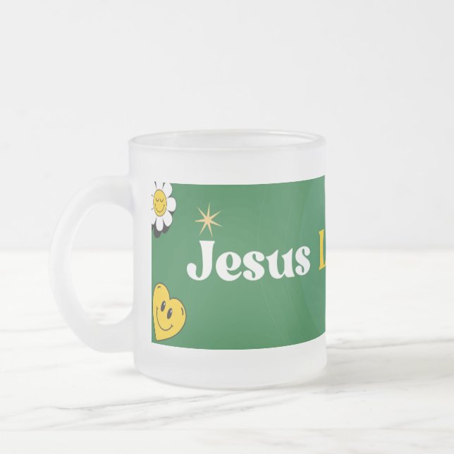 Tasse Givré Jésus Vous Aime Vert Jaune Smiley Mignonne (Gauche)