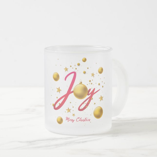 Tasse Givré Joie - Joyeux Noël avec Boule en verre d'or (Devant droit)