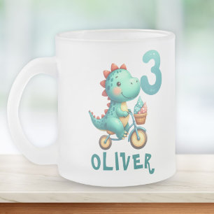 Tasse Givré Joli Dinosaure avec Bicyclette 3ème Anniversaire