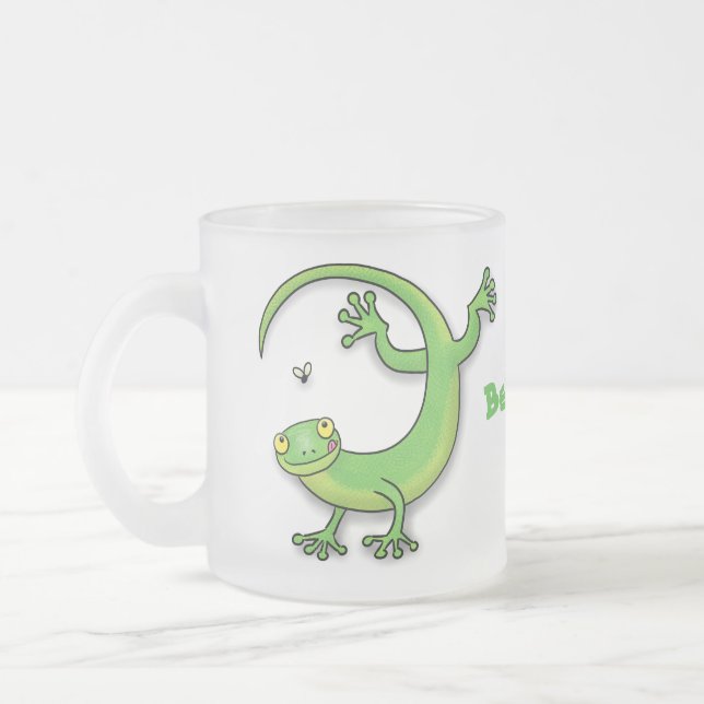 Tasse Givré Joli gecko vert salutations avec dessin animé (Gauche)
