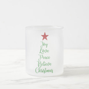 Tasse Givré Joy Love Paix Croyez l'arbre de Noël avec le rouge