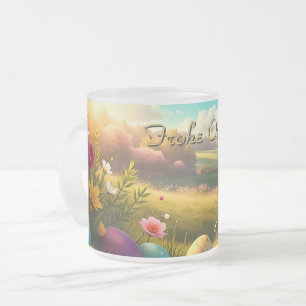 Tasse Givré Joyeuses Pâques dans un paysage printanier