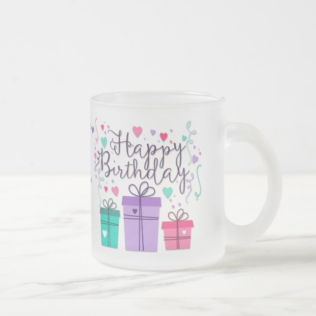Tasse Givré "Joyeux Anniversaire avec boîtes cadeaux" - Person (Droit)