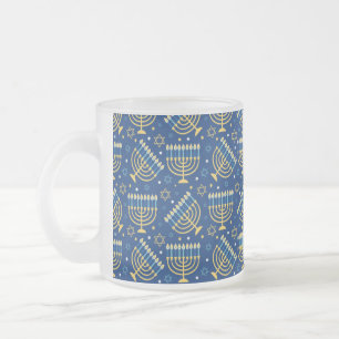 Tasse Givré Joyeux Hanoukka Etoile juive Menorah Bleu Chanukah