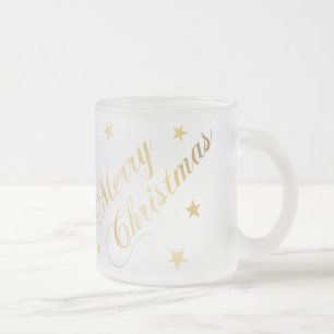 Tasse Givré Joyeux Noël Écriture Élegante Dorée Étoiles