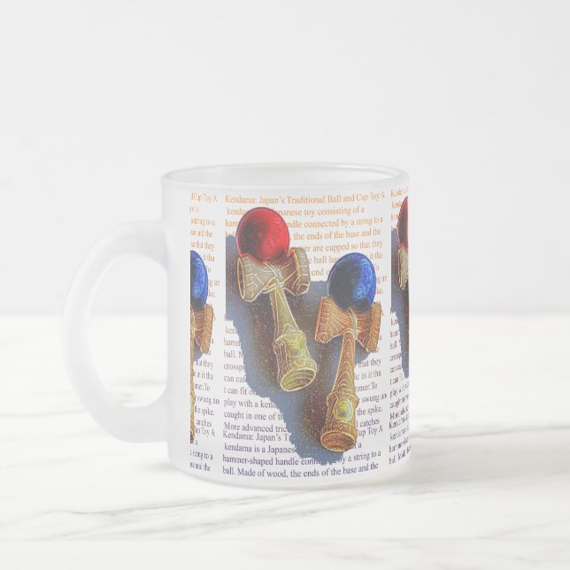 Tasse Givré Kendama, rouge et bleu - croquis d'encre couleur (Gauche)