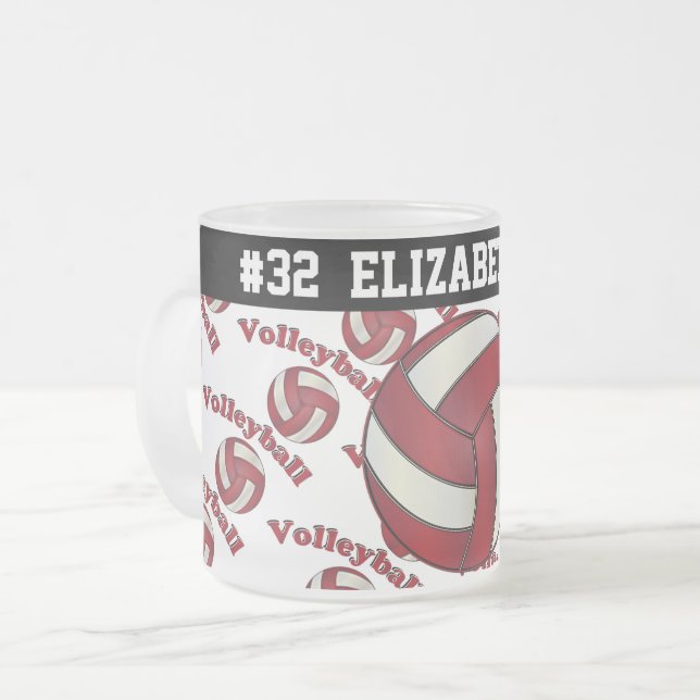 Tasse Givré Le volleyball rouge foncé | personnalisent (Devant gauche)