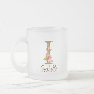 Tasse Givré Lettre de nom personnalisée I Roses roses blush fe
