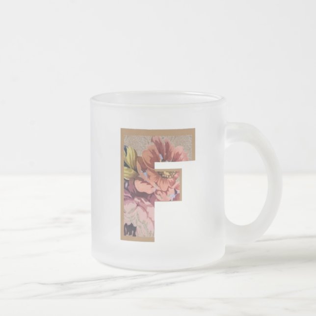 Tasse Givré LETTRE INITIALE Florale Rustique F MONogramme (Droit)