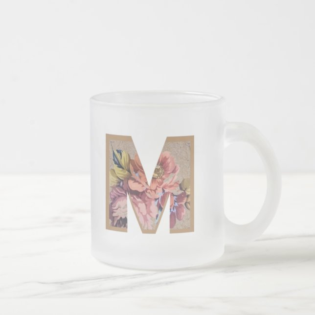 Tasse Givré LETTRE INITIALE Florale Rustique M Monogramme (Droit)