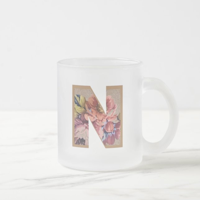 Tasse Givré LETTRE INITIALE Florale Rustique N MONogramme (Droit)