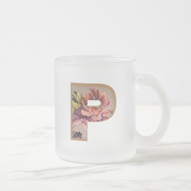 Tasse Givré LETTRE INITIALE Florale Rustique P MONogramme (Droit)