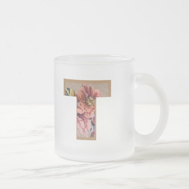 Tasse Givré LETTRE INITIALE Florale Rustique T MONogramme (Droit)