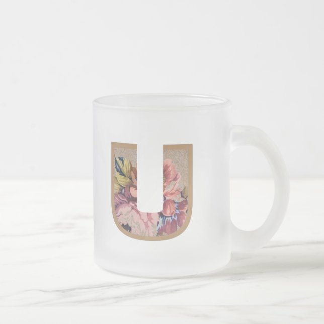 Tasse Givré LETTRE INITIALE Florale Rustique U Monogramme (Droit)