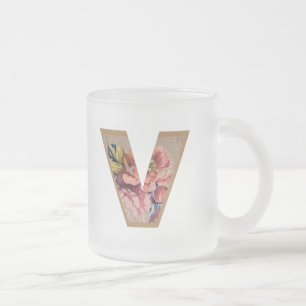 Tasse Givré LETTRE INITIALE Florale Rustique V MONogramme