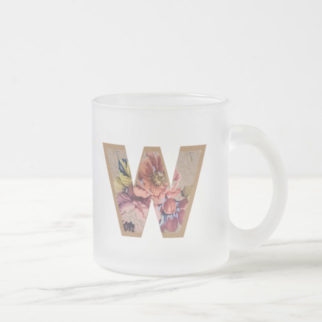 Tasse Givré LETTRE INITIALE Florale Rustique W Monogramme (Droit)