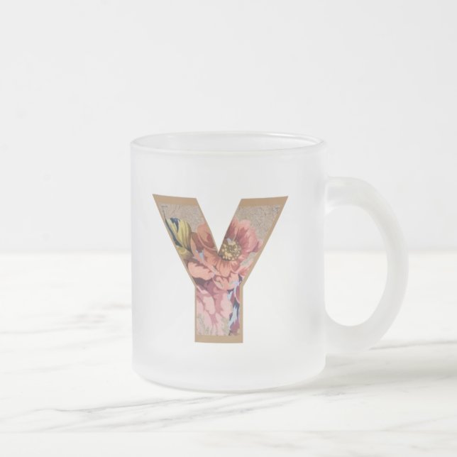 Tasse Givré LETTRE INITIALE Florale Rustique Y MONogramme (Droit)