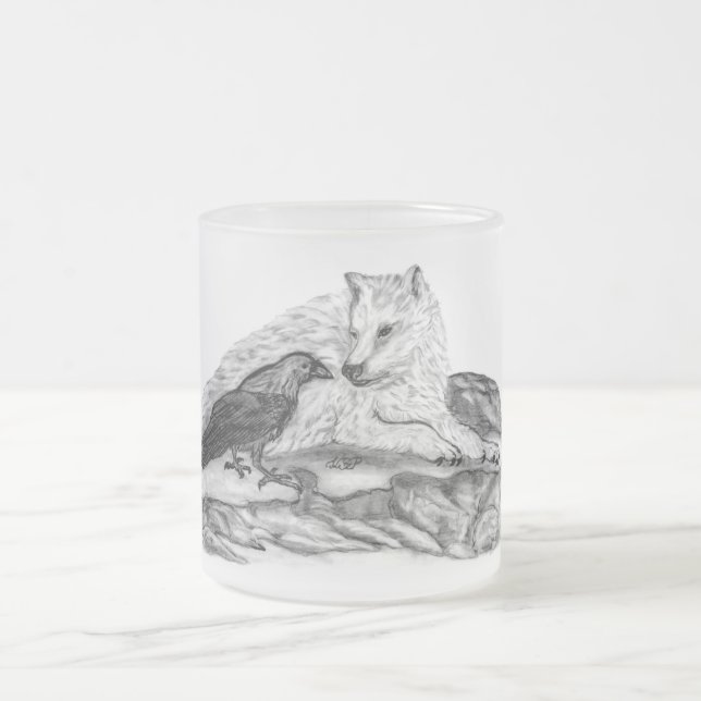 Tasse Givré Loup et corbeau - Design noir et blanc (Centre)