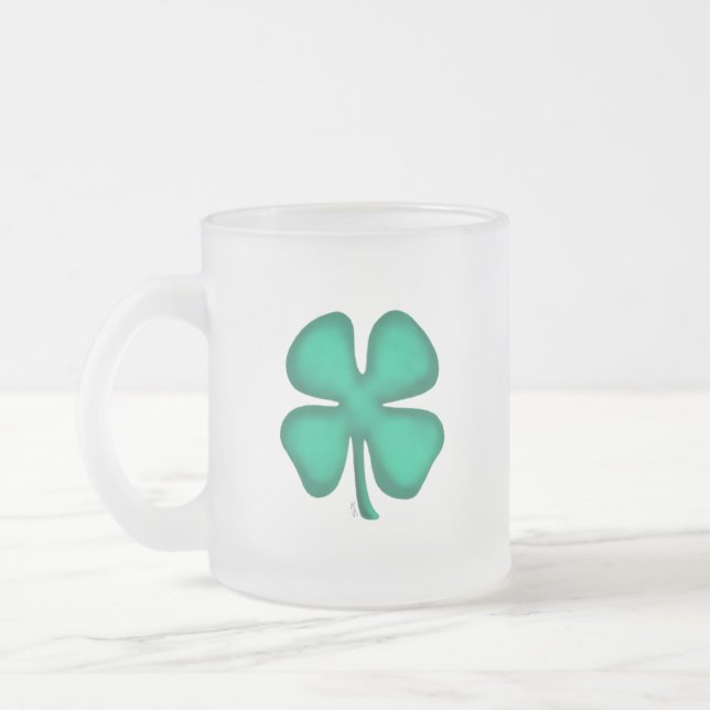 Tasse Givré Lucky 4 Leaf Irish Clover muqueuse en verre dépoli (Gauche)