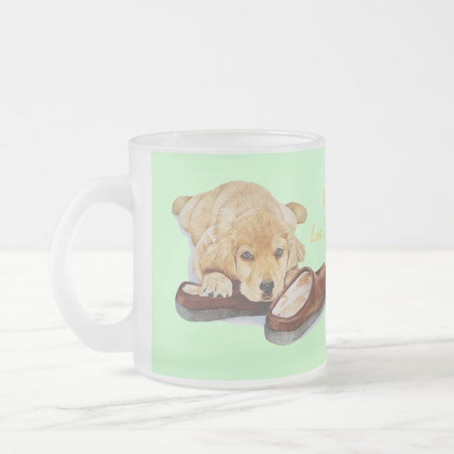 Tasse Givré mignon chien de chiot d'or avec slogan (Gauche)