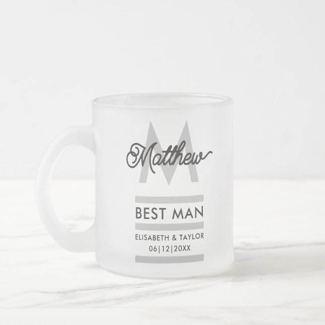 Tasse Givré Moderne Noir et Or Ajouter Nom & Monogramme Témoin (Gauche)