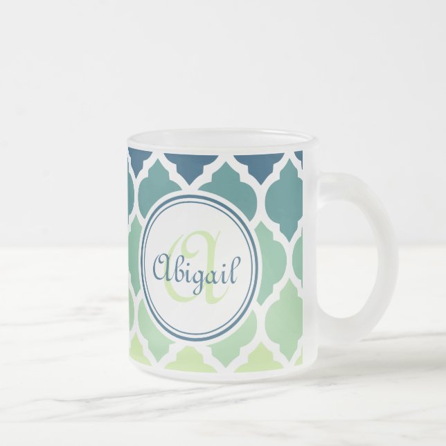 Tasse Givré Monogramme bleu vert Motif marocain treillis (Droit)