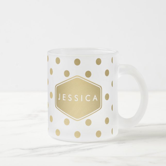 Tasse Givré Monogramme Girly de motif de pois d'or de parties (Droit)