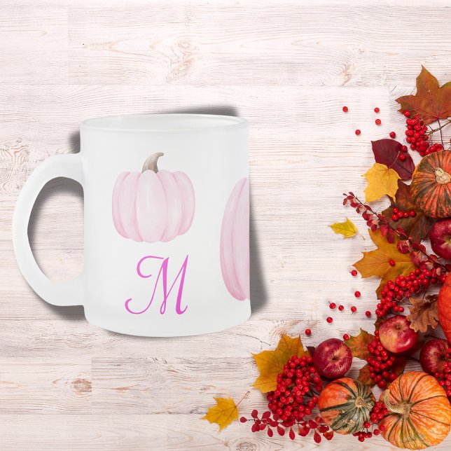 Tasse Givré Monogramme initial avec Citrouille rose | (Créateur téléchargé)