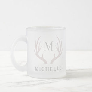 Tasse Givré Monogramme personnalisé avec Antler Cerf Blanc Noi