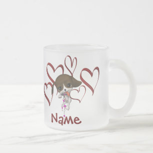 Tasse Givré Monogramme personnalisé avec chiot et coeurs
