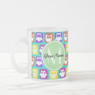 Tasse Givré Monogramme personnalisé de la chouette de néon col