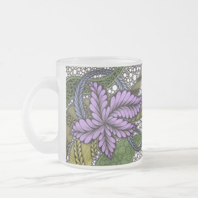 Tasse Givré Motif de Zentangle de fleur de feuille violette fa (Gauche)