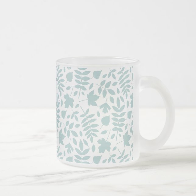 Tasse Givré Motif Feuille perdu Turquoise sur blanc (Droit)