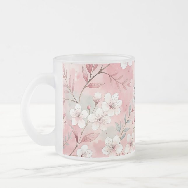 Tasse Givré Motif Fleur de Sakura Rose  (Gauche)